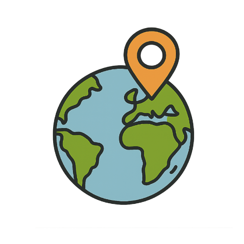 Illustratie van wereldbol met oranje locatiepin erboven