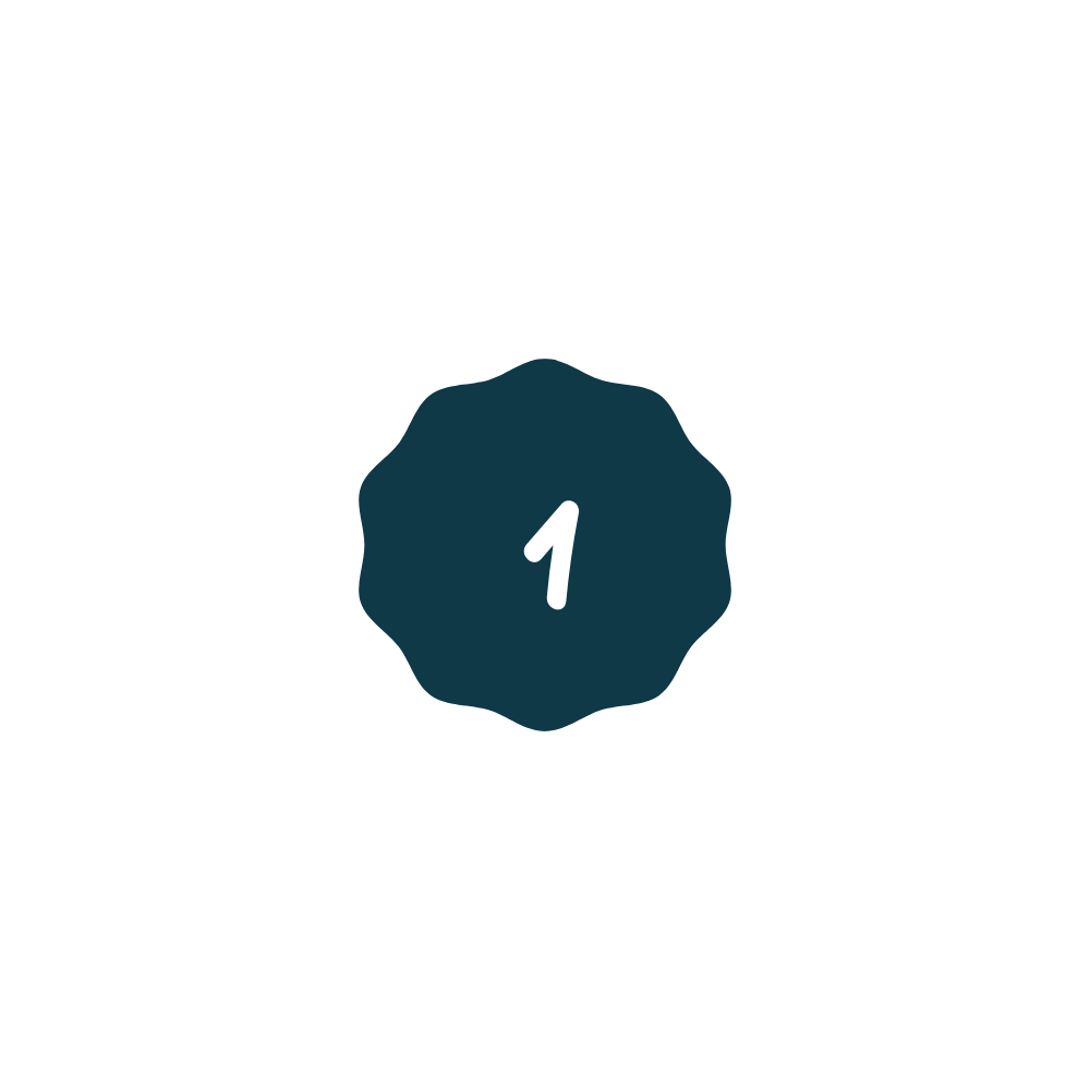 Donkergroene ronde badge met wit cijfer 1 in het midden