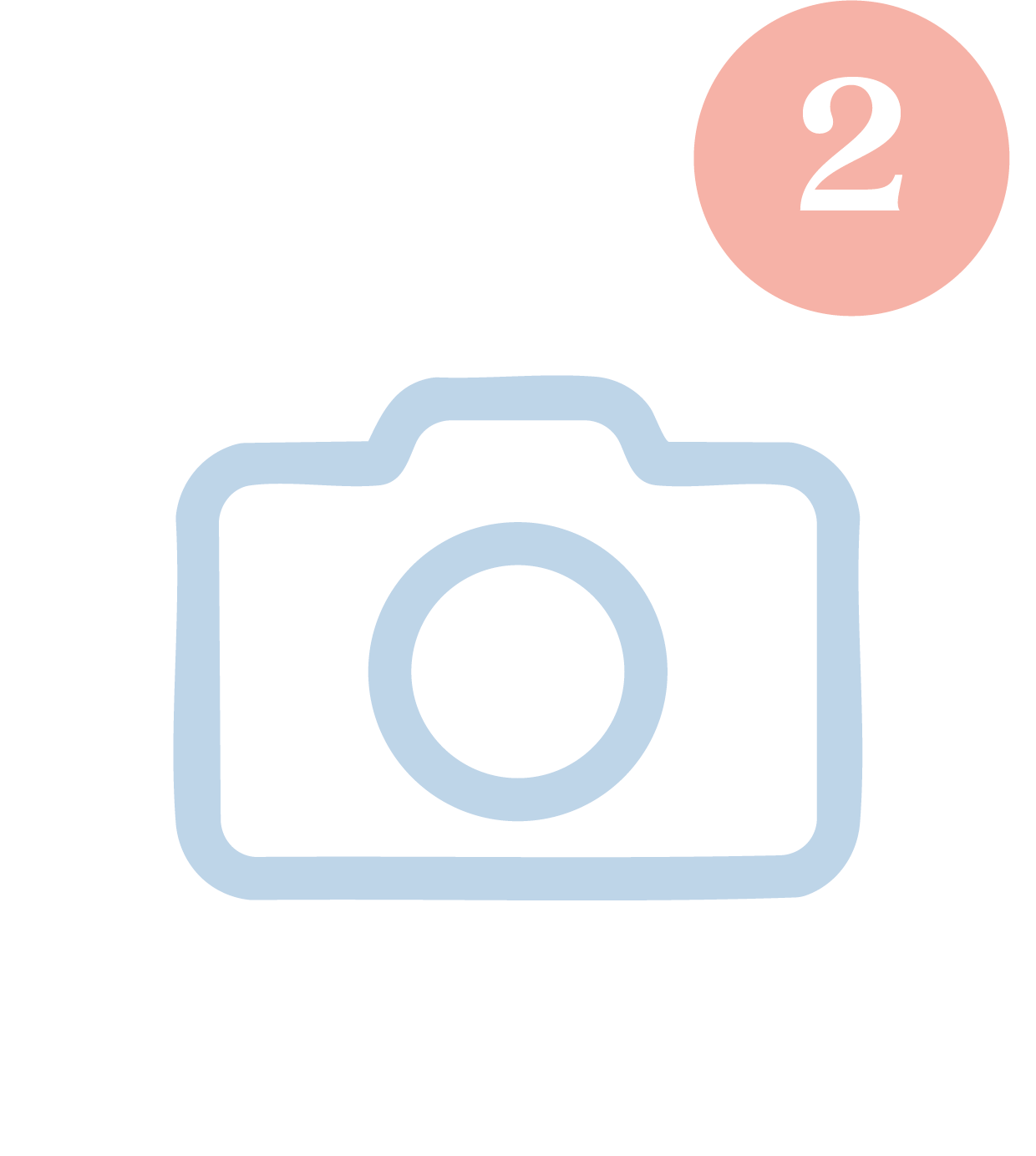 Tiny Gallery stap 2 illustratie met camera icoon voor fotograferen van kunstwerken